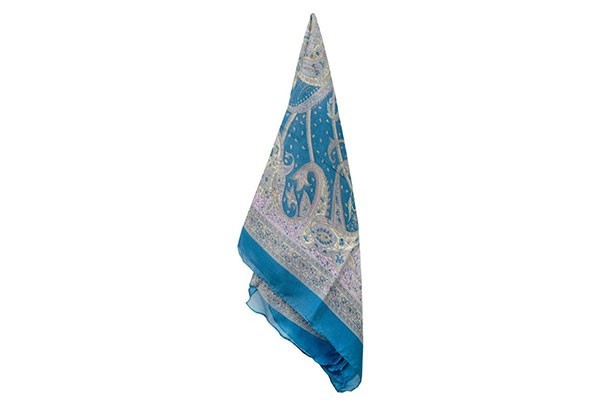 Pañuelo Seda Azul Estampado Cachemir 100x100 cm