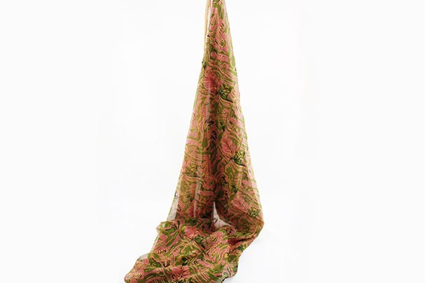 Fular Chifón Estampado Verde - Rosa 170 x 50 cm