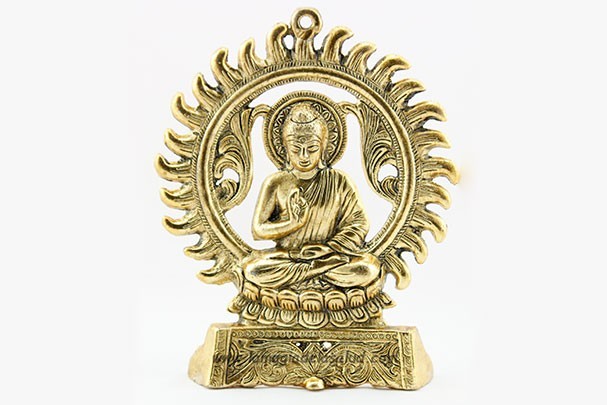 Colgante de Pared Sol Buda Meditando Base Metal Dorado