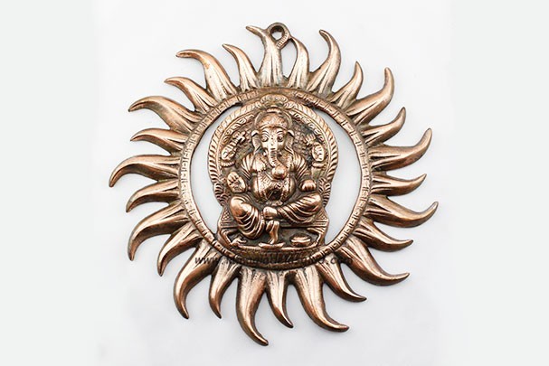 Colgante de Pared Sol Ganesha Grande Metal Bronce