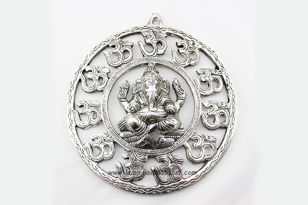 Colgante de Pared Círculo OM Ganesha Metal Plata