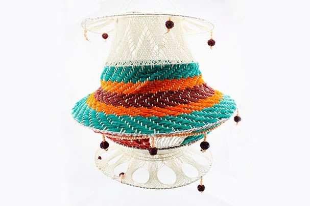 Lámpara Crochet 3 Niveles Platillo Tricolor Mediana