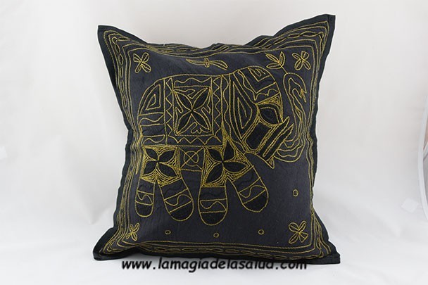 Funda Cojín Negra Elefante Bordado Dorado 40x40 cm