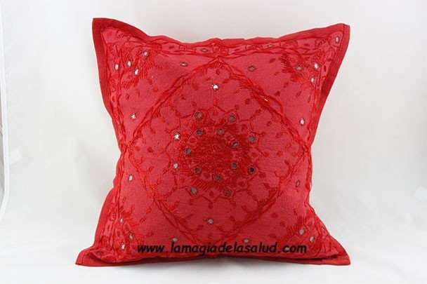 Funda Cojín Roja Bordado Cristalitos Decorativos 40x40 cm