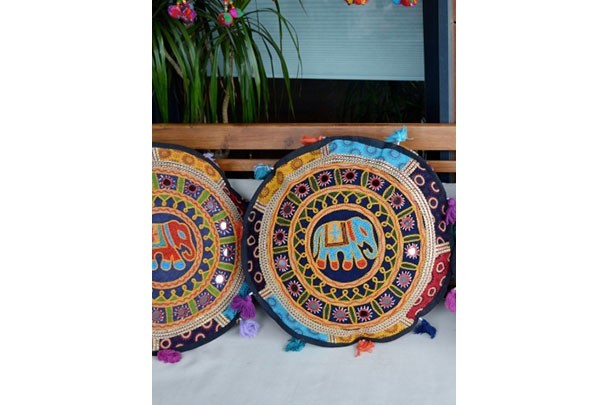 Zafu Redondo Elefante Bordado Telas Colores ø40 cm