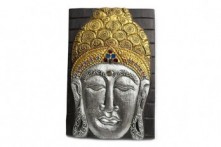 Cuadro Panel Buda Madera Plata Dorado con Cristales decorativos 28x19 cm