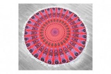 Toalla Circular Étnica Mandala Concéntrico Coral Fucsia ø 155 cm
