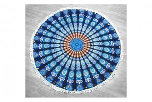 Toalla Circular Étnica Mandala Concéntrico Tonos Azules ø155 cm