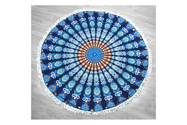 Toalla Circular Étnica Mandala Concéntrico Tonos Azules ø155 cm