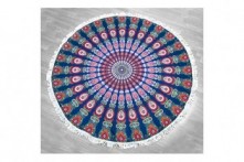 Toalla Circular Étnica Mandala Concéntrico Azul Rojo ø155 cm