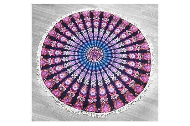 Toalla Circular Étnica Mandala Concéntrico Morado Rosa ø155 cm