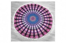 Toalla Circular Étnica Mandala Concéntrico Morado Rosa ø155 cm