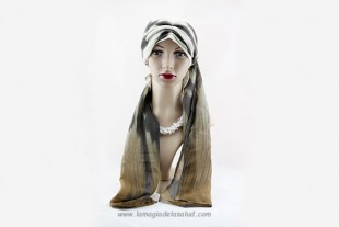 Turbante con Pañuelo Oncológico Tonos Beige Extra Largo