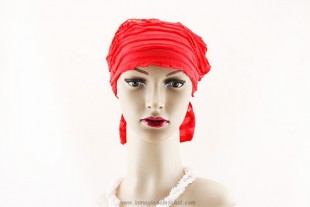 Turbante Oncológico Rojo Volantes Pañuelo con Elástico