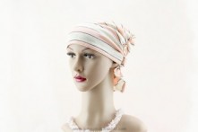 Turbante Oncológico Rayas Beige - Rosa con Elástico