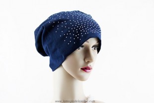 Gorro Oncológico Azul Marino Strass